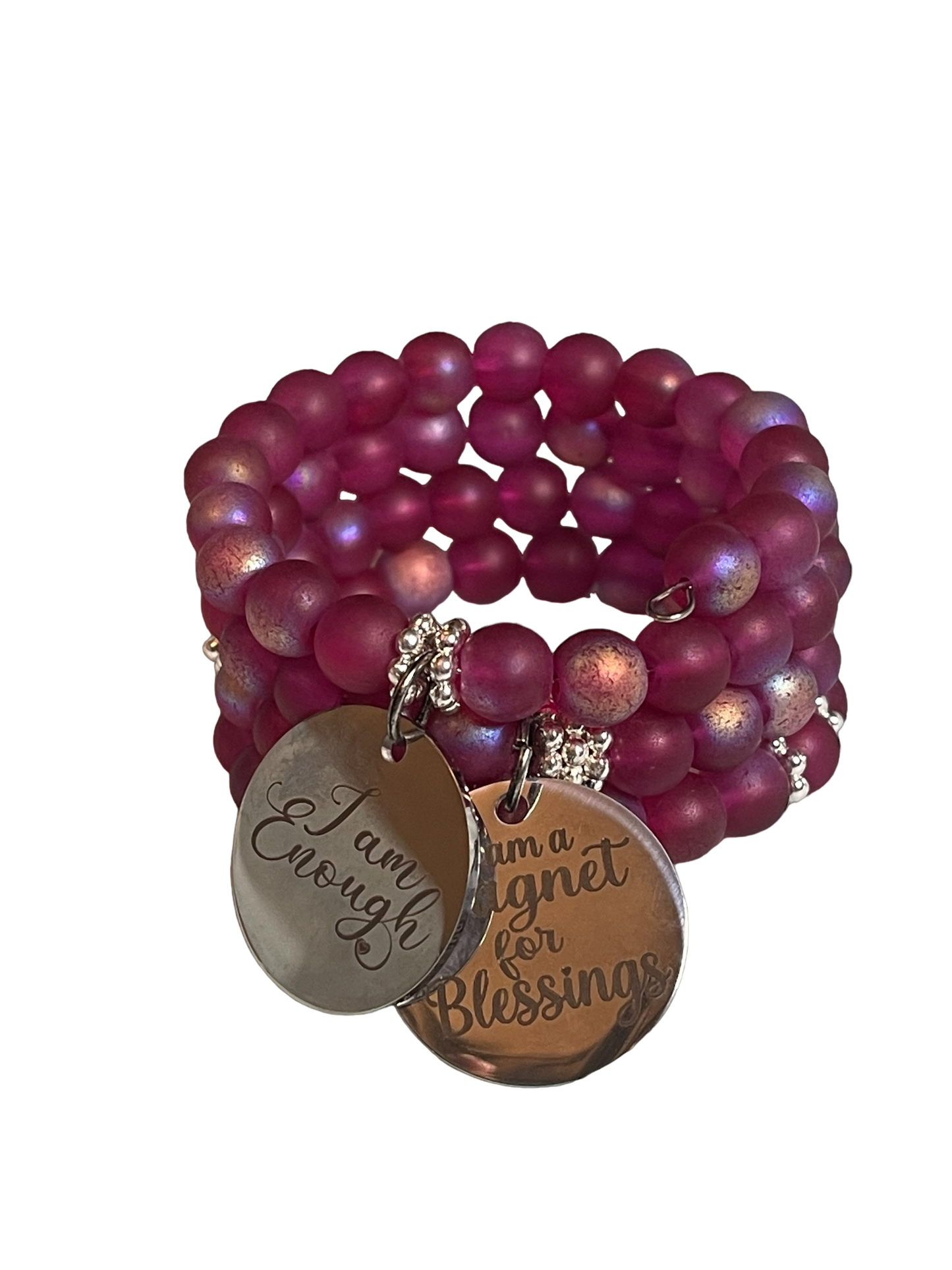 Cranberry Beaded Memory Wire Bracelet