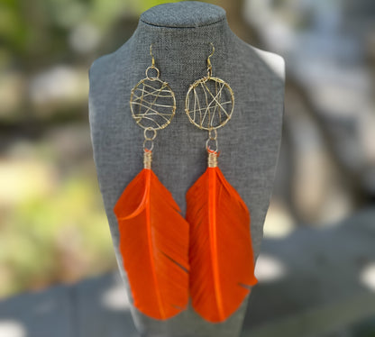 Orange Feather Earrings