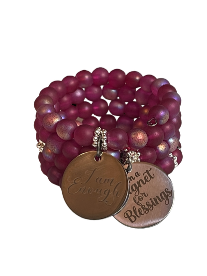 Cranberry Beaded Memory Wire Bracelet