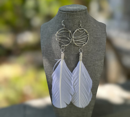 White Feather Earrings