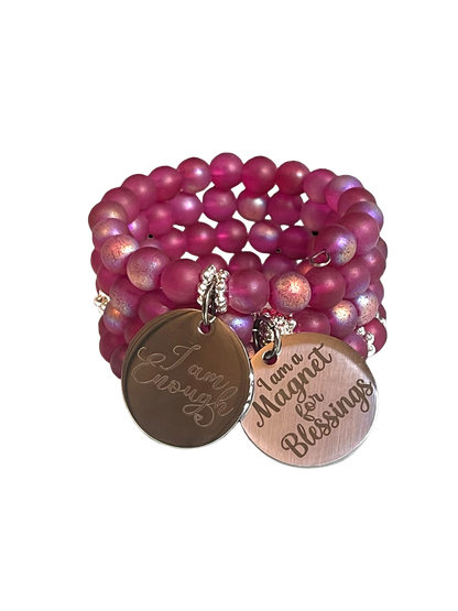 Cranberry Beaded Memory Wire Bracelet