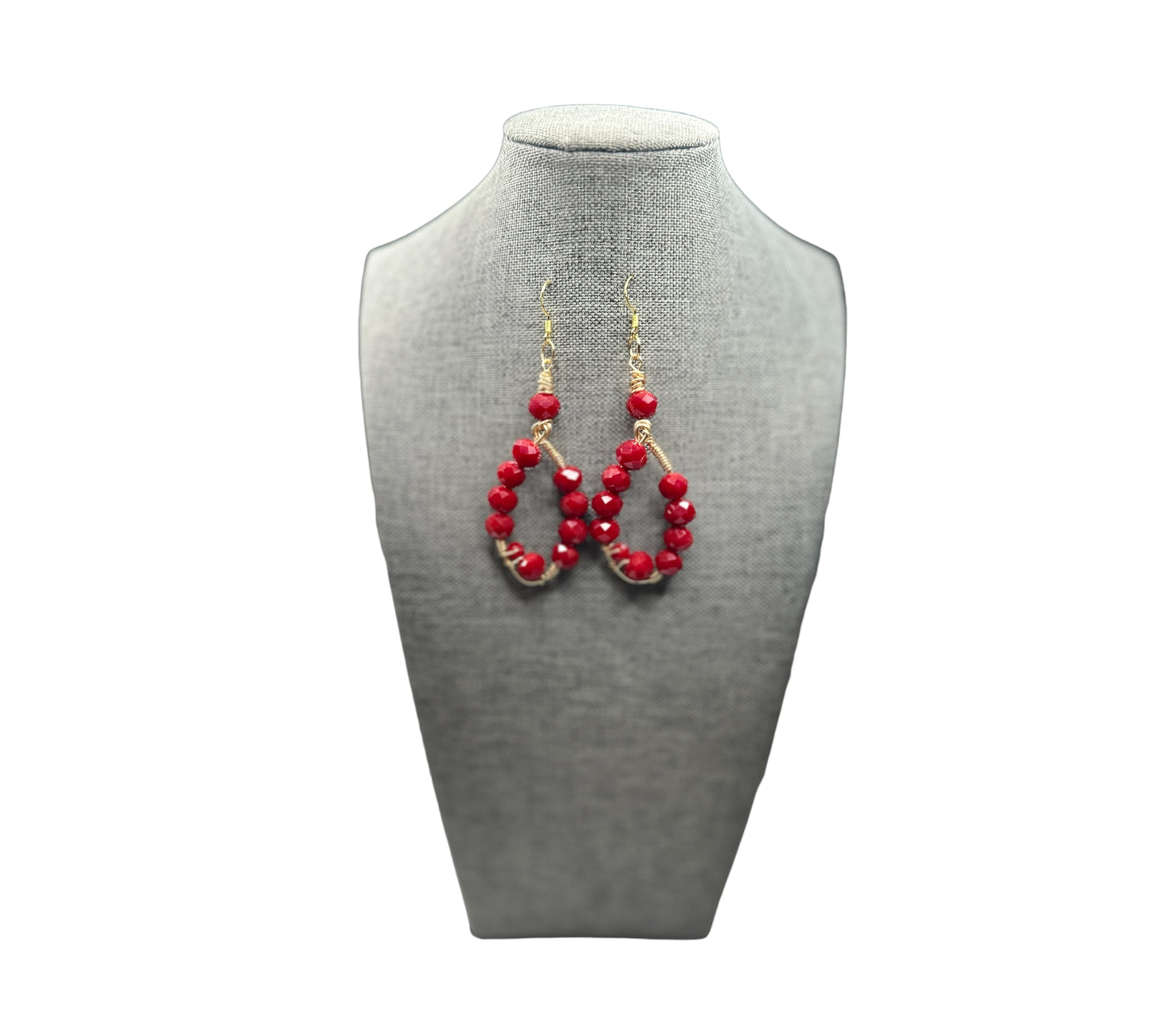 Red Wired Wrapped Earrings