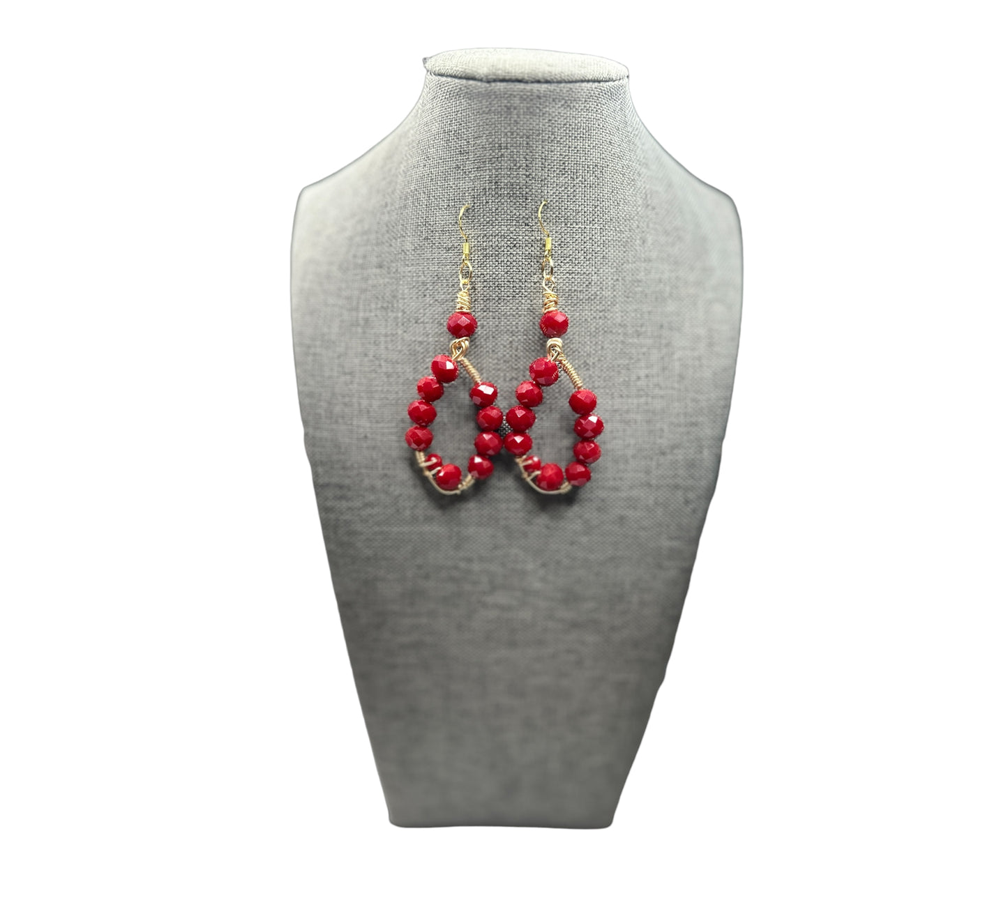 Red Wired Wrapped Earrings