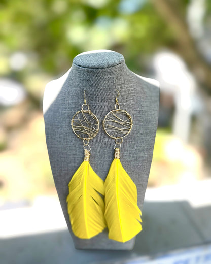 Yellow Feather Earrings