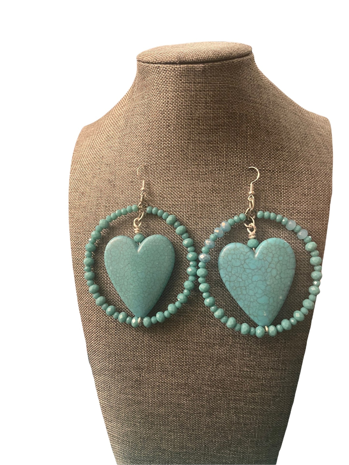 Turquoise  Heart Hoop Statement  Earrings