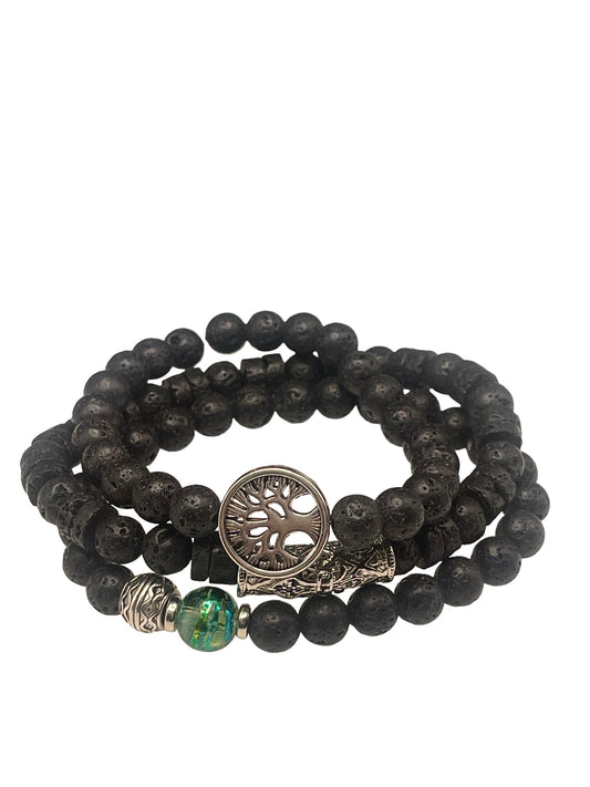 Black Beaded Men’s Lava Bracelets Bundle Pack